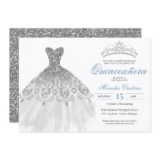 Silver Glitter Gown Elegant Quinceañera