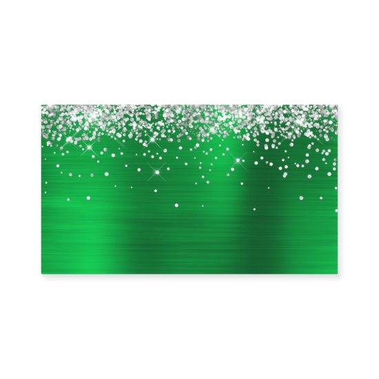 Silver Glitter Green Foil Blank Place Card