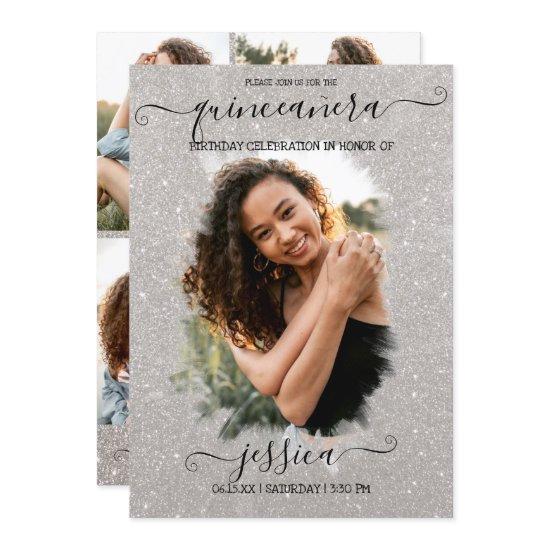 Silver Glitter Halo Photo Collage Quinceañera