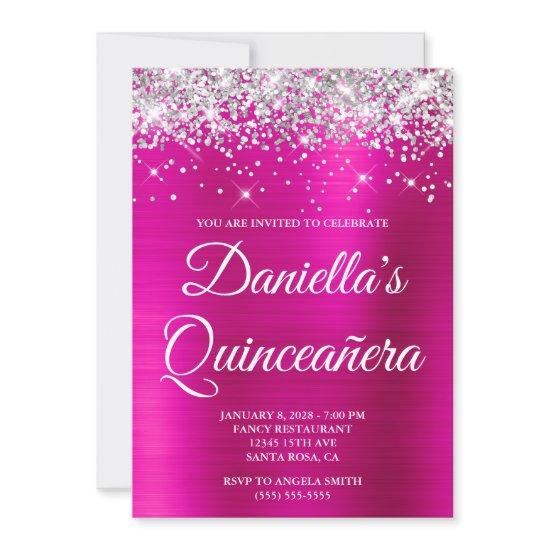 Silver Glitter Hot Pink Foil Quinceañera