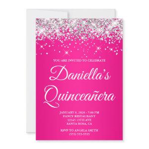 Silver Glitter Hot Pink Ombre Quinceañera