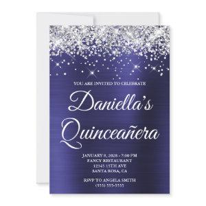 Silver Glitter Indigo Blue Foil Quinceañera