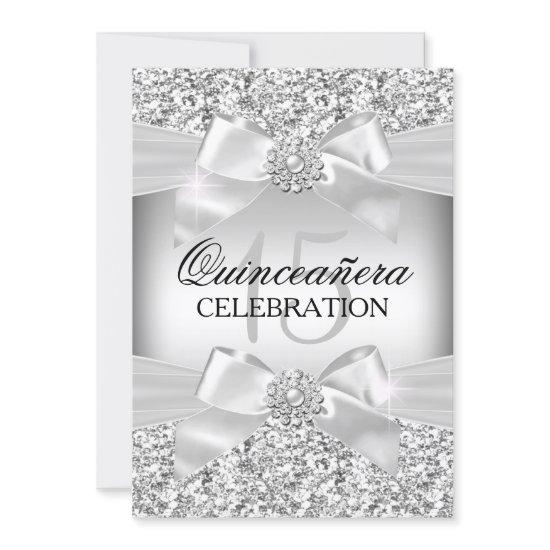 Silver Glitter & Jewel Bow Quinceanera