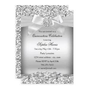 Silver Glitter & Jewel Bow Quinceanera