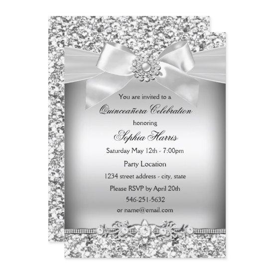 Silver Glitter & Jewel Bow Quinceanera