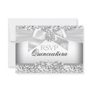 Silver Glitter & Jewel Bow Quinceanera RSVP