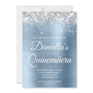 Silver Glitter Light Blue Foil Quinceañera