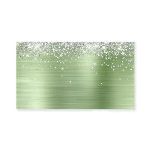 Silver Glitter Light Mint Green Foil Blank Place Card