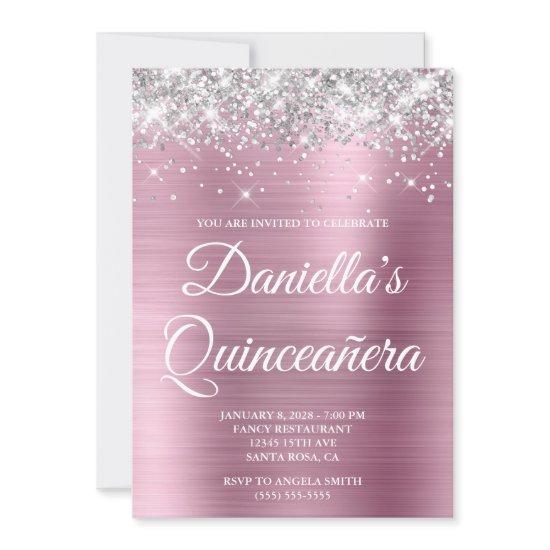 Silver Glitter Light Pink Foil Quinceañera