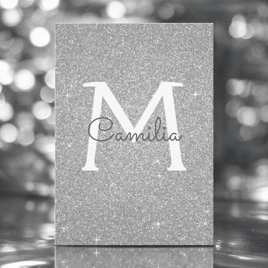 Silver Glitter Monogram Sparkle Quinceanera