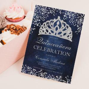 Silver glitter navy blue cement tiara Quinceañera