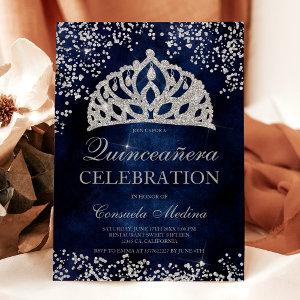 Silver glitter navy blue photo tiara Quinceañera