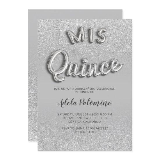 Silver glitter ombre balloons gray Quinceañera