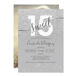 Silver glitter ombre gray Quinceanera photo