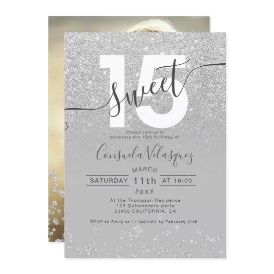 Silver glitter ombre gray Quinceanera photo
