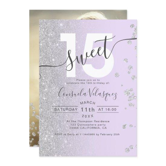 Silver glitter ombre lavender Quinceanera photo In