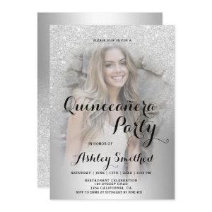 Silver glitter ombre metallic photo Quinceañera