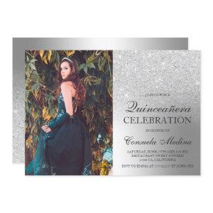 Silver glitter ombre metallic photo Quinceañera