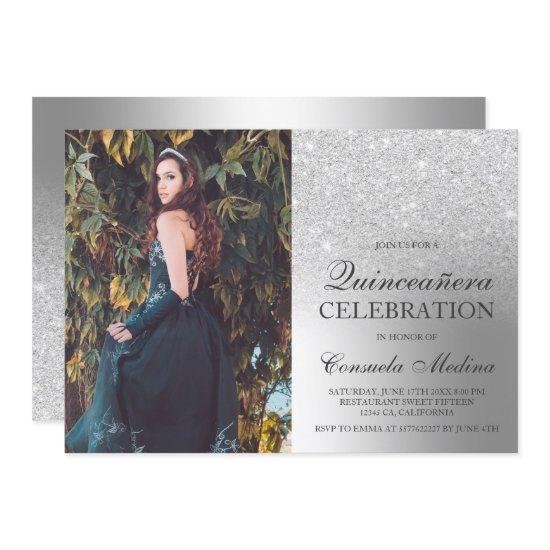Silver glitter ombre metallic photo Quinceañera