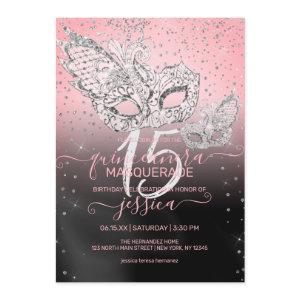 Silver Glitter Pink Black Masquerade Quinceañera