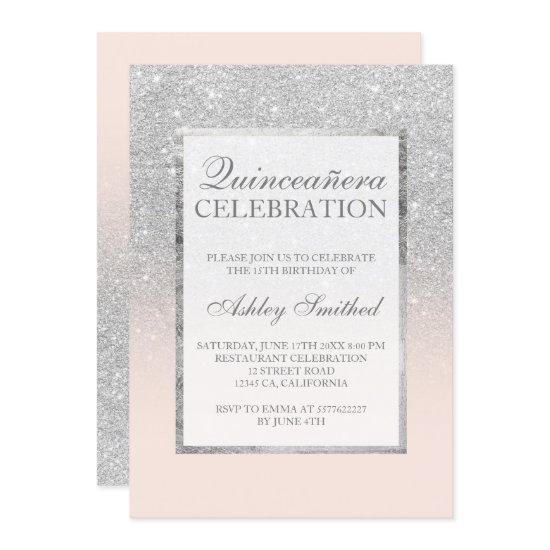 Silver glitter pink elegant chic Quinceañera