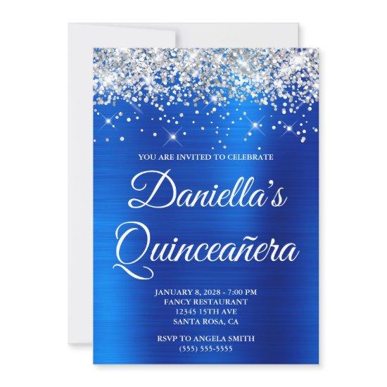 Silver Glitter Royal Blue Foil Quinceañera