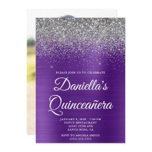 Silver Glitter Royal Purple Photo Quinceañera