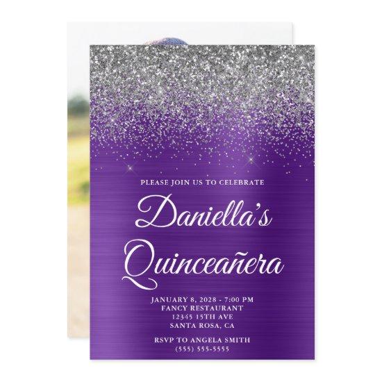 Silver Glitter Royal Purple Photo Quinceañera