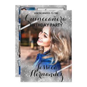 Silver Glitter Sequin Corners Photo Quinceañera