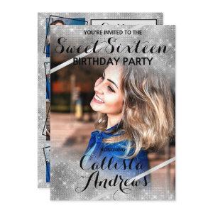 Silver Glitter Sequins Corners Photo Sweet 16