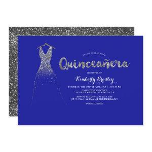 Silver Glitter Sparkle Dress RoyalBlue Quinceañera