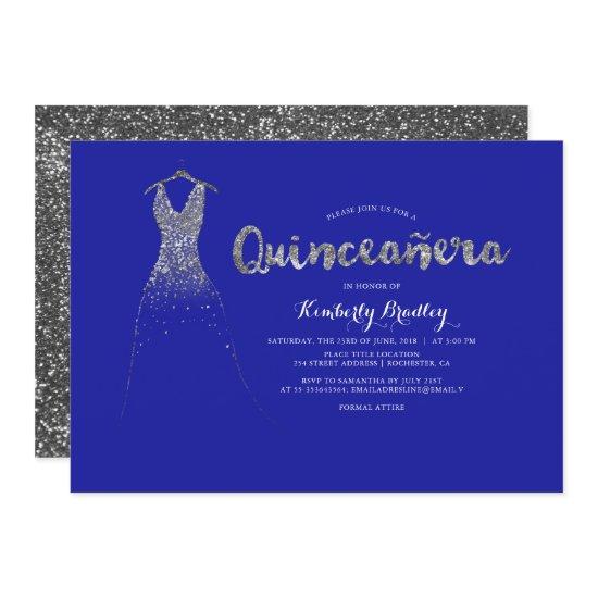 Silver Glitter Sparkle Dress RoyalBlue Quinceañera
