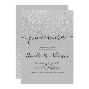 Silver glitter sparkles gray ombre quinceanera