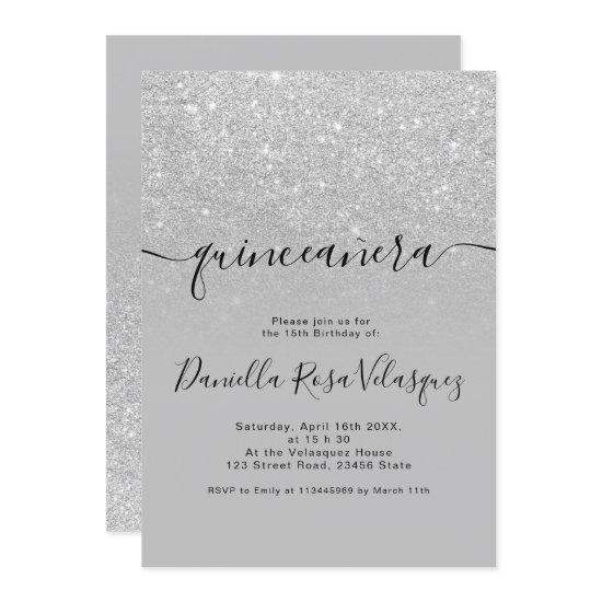 Silver glitter sparkles gray ombre quinceanera