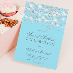 Silver glitter sparkles ice blue sweet sixteen