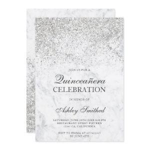 Silver glitter sparkles marble chic Quinceañera