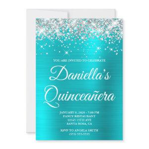 Silver Glitter Turquoise Blue Foil Quinceañera