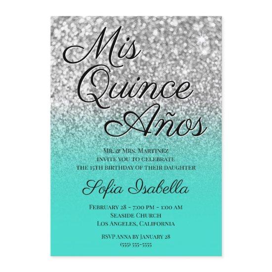 Silver Glitter Turquoise Ombre Mis Quince Años