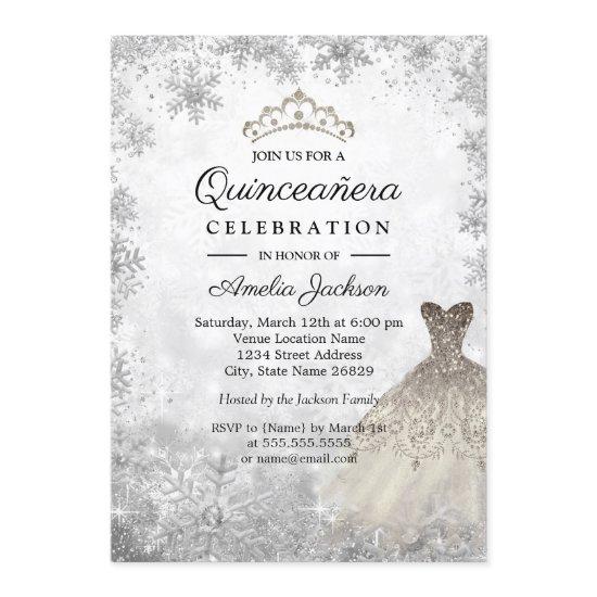 Silver Gold Dress Snowflakes Winter Quinceanera