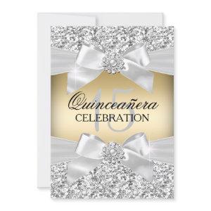 Silver Gold Glitter & Jewel Bow Quinceanera