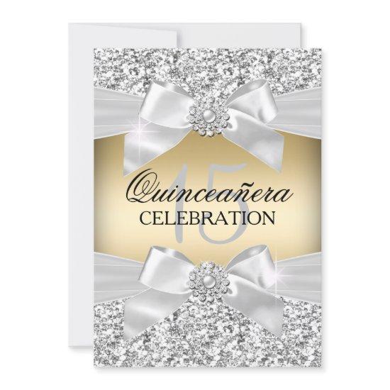 Silver Gold Glitter & Jewel Bow Quinceanera