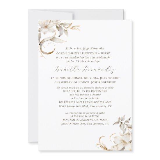 Silver, Gold & White Floral Spanish Quinceañera