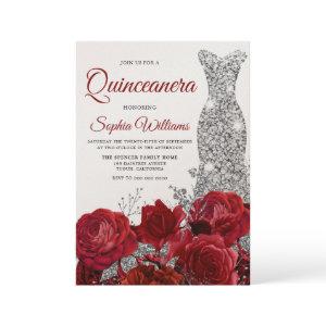 Silver Gown Red Roses Shimmer Quinceanera Party