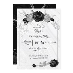 silver gray & black flowers birthday