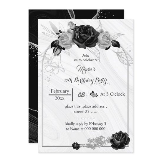 silver gray & black flowers birthday