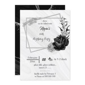 silver gray & black flowers geometric birthday