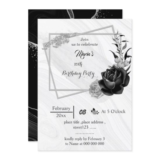 silver gray & black flowers geometric birthday
