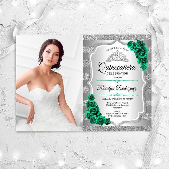 Silver Green Quinceanera Party With Photo
