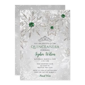 Silver Green Snowflake Princess Tiara Quinceañera