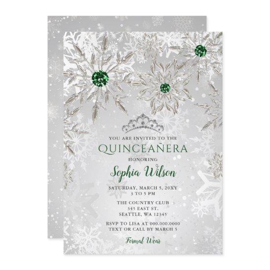Silver Green Snowflake Princess Tiara Quinceañera